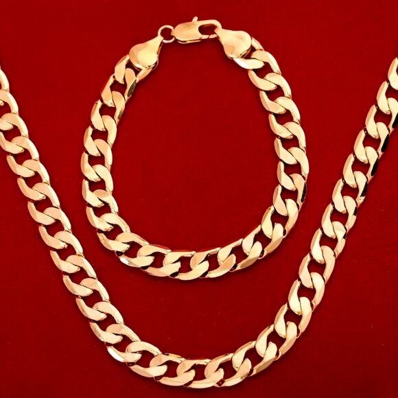 Fashion Jewelry Other - 24 Inch 18K Yellow Gold 8mm Wide Open Cuban Chain and 7.75 inch Bracelet Combo